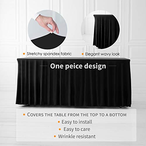 Your Magic Moment Spandex Table Skirts For Rectangle Tables 4 Ft And Fitted Table Cover 1 Piece, Wrinkle Resistant Cloth Table Cloth With Skirt, Black Spandex Table Cover And Table Skirt #TOP1