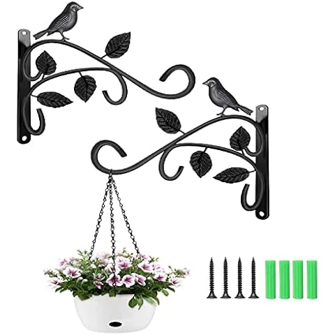 2 Packs Hanging Basket Brackets Wall Hanging Hooks 12 Inch Iron Plant Hanger Wall Hooks for Garden Plants/Lantern/Light/Bird Feeder Cover