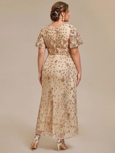 Image of Ever-Pretty Plus Women's Sequin V Neck Plus Size Prom Dress Mermaid Formal Cocktail Evening Dresses for Curvy Women