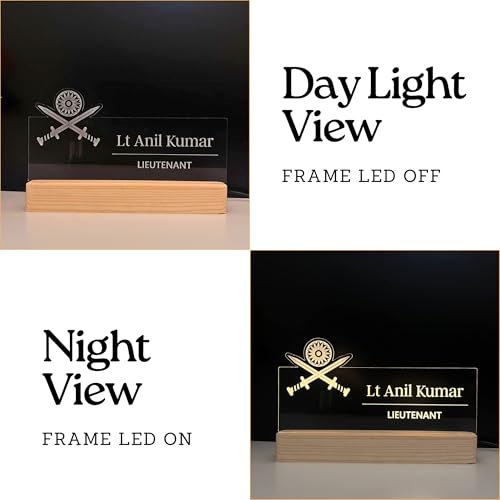 Image of Personalized Acrylic Desk Name Lamp for Army Officers | Custom LED Light with Name, Designation & Regimental Crest | Lieutenant, Major, Colonel, Brigadier, General Gift | Best Indian Army Gift (10 x 6 inch) (For Army Officer)