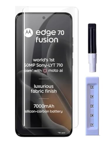 Image of Tempered Glass Screen Protector Compatible for Motorola edge 70 fusion 5G (Transparent) Edge To Edge Screen Coverage UV With Easy Installation Kit, Pack of 1