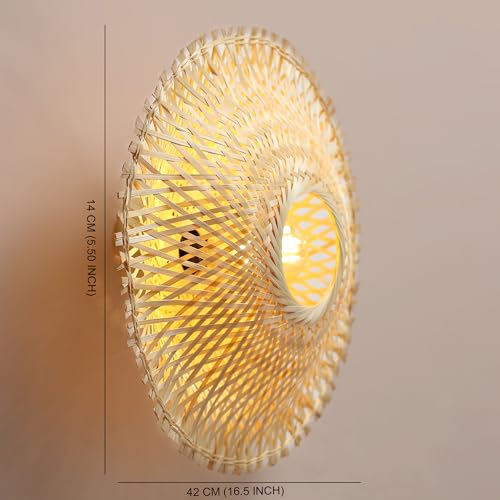 Image of Habere India-All the Cultures Fabricating India Wall Decor Lights | Night Lamp for Bedroom | Lamps for Living Room | Bamboo Wall Lamp - Round (M: 42 * 42 * 14 cm)