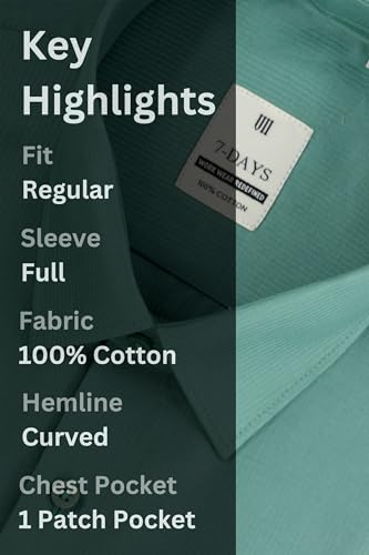 Image of 7-DAYS Men's Premium Formal Shirt - 100% Pure Cotton, Regular Fit, Plain, Full Sleeves, with Pocket - Perfect for Office Wear & Under Suits