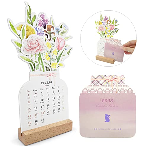 Tischkalender 2023 Gartenkalender Monatskalender von Januar bis Dezember 2023 Blumenkalender Tischkalender für Büro Schreibtisch Dekorieren, Blumen Wochenkalender, Jahreskalender, Neujahrs-Plane Cover