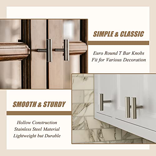 Image of Probrico (12 Pack Single Hole Cabinet Knobs 2 Inch Length, Euro Bar Brushed Nickel Bathroom Cupboard Pulls Kitchen Cabinet Handles Dresser Knobs