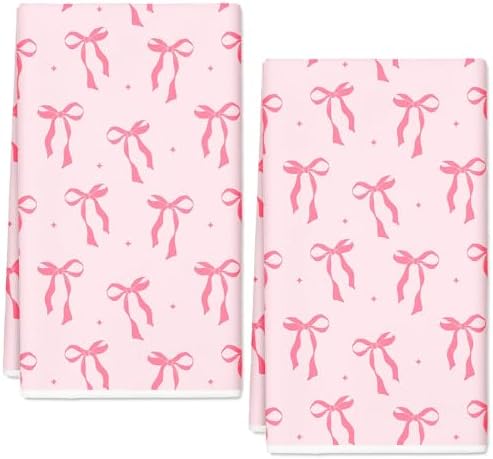Amazon.com: QODUNG Pink Bowknot Cherry Kitchen Towels,Pink Preppy Decor ...