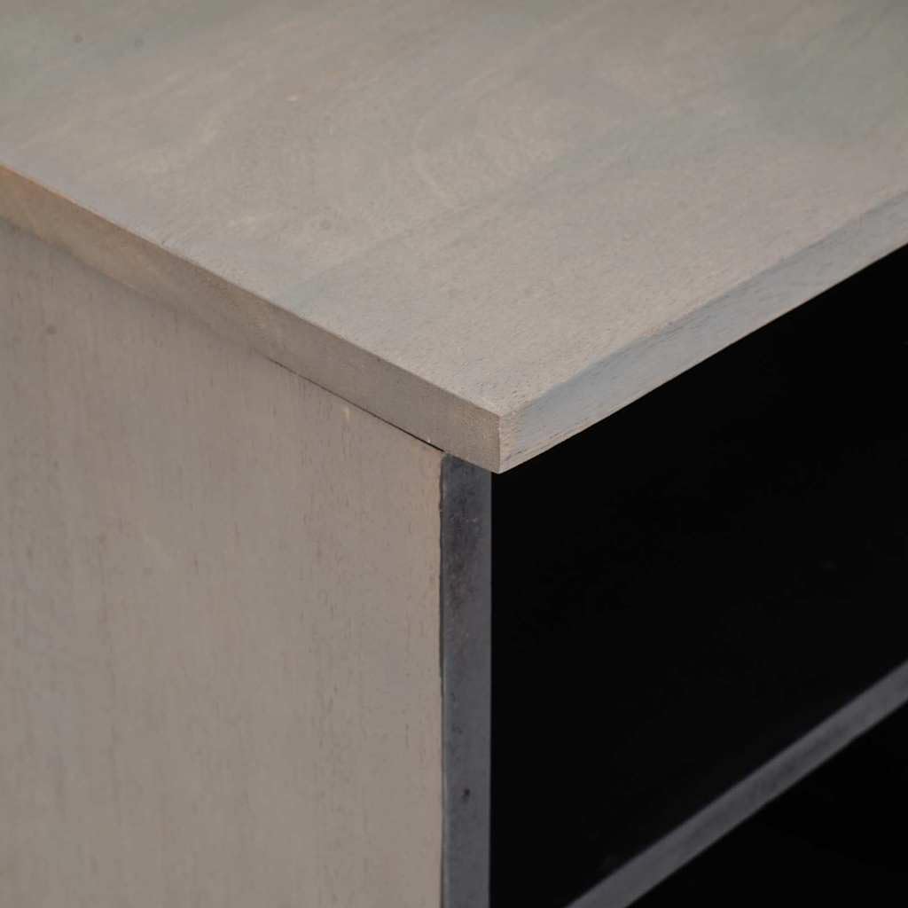 Mueble de TV de madera maciza de mango gris 100 x 33 x 46 cm con estante, cajón y botones de latón para sala de estar cine en casa y televisor