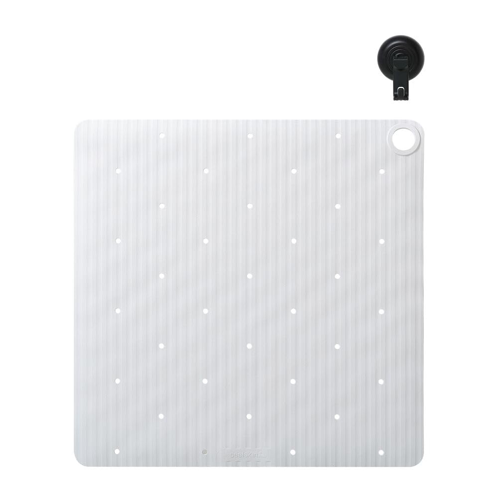 Sealskin Ribb Non-Slip Shower Mat 55 x 55 cm White with Black Hook