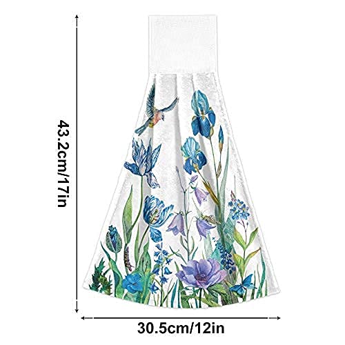Summer Flowers Bird Hanging Kitchen Towel Floral Hand Towels Loop Soft Microfiber Decorative Watercolor Vintage Dish Towel For Bathroom Washcloth Absorbent Tie Towel 2Pcs #TOP6