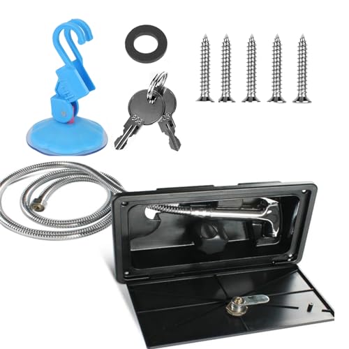 RV Exterior Shower Box Kit Torcarvh Shower Head with Lock with Hose and 2 Keys for Marine Boat RV Motorhome Caravan Camper Accessories (Black)