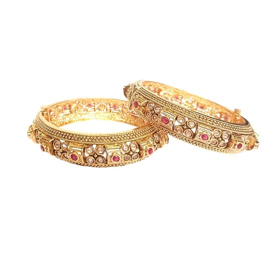 DENICRAAS Set of 2 Gold Plated Traditional Rajwadi Jewellery Inspired Ethnic Filigree Style Screw Closure Bangles/Kada/Festive Bangles for Women and Girls (B0BXF7VZF1) Amazon Price History, Amazon Price Tracker