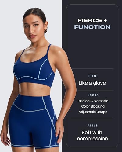 Image of Aoxjox Lexi Lined Sports Bra | color blocking, adjustable straps, women's workout fitness training gym yoga crop tank, moisture-wicking