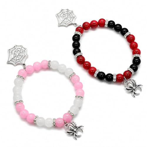 Image of Spider-Man Inspired Couple Bracelets 2pcs - Magnetic Attraction Heart Charm, Glass Beads, Spider Pendant, Marvel Theme Party Accessory, Valentine's Day Gift, Suitable for All Seasons
