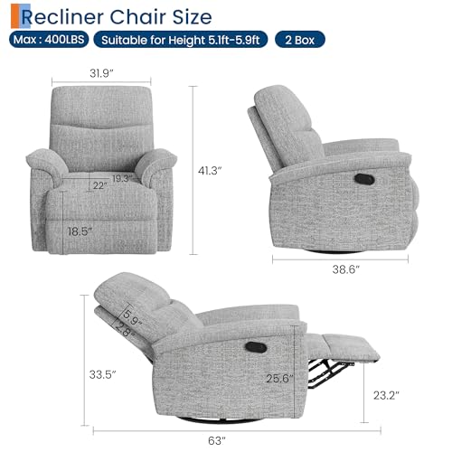 Sillón reclinable giratorio chenille gris miniatura 2