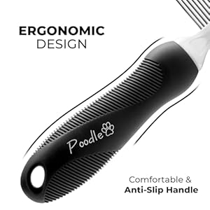 Poodle Pet Dog Combs for Grooming Matting – Metal Comb for Dogs with Long & Short Stainless Steel Teeth – Dematting Comb for Cats to Remove Matted Hair & Knots – Safe, Gentle Dogs & Cat Grooming Comb