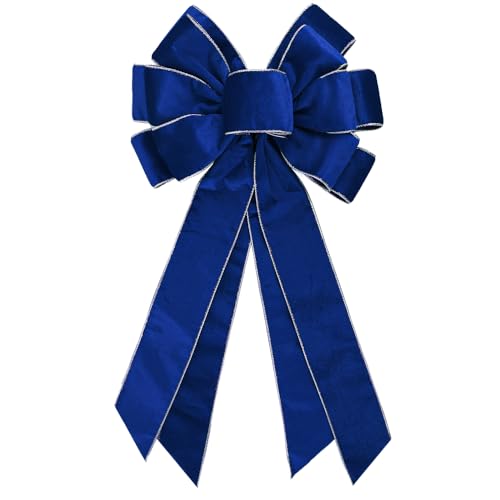 Lazo de Navidad azul de terciopelo que no se deforma para corona de puerta 2