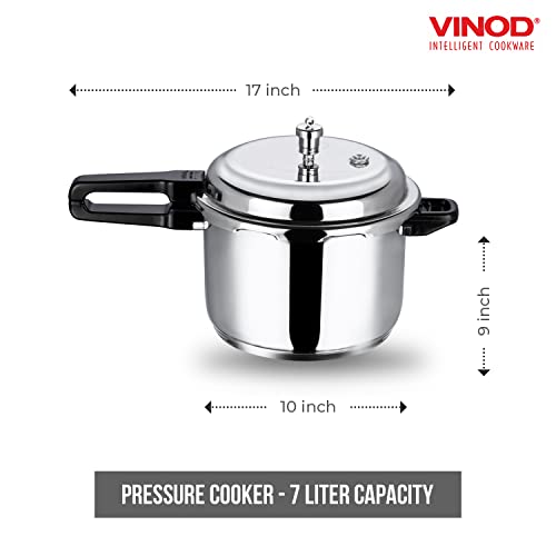 Vinod Pressure Cooker Stainless Steel, Outer Lid Induction Base Cooker,Indian, Sandwich Bottom, Cooking, Soups, and Rice Recipes, Quinoa (7 Litres) - Image 3