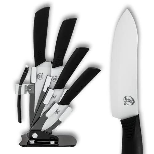 Kissing Crane Culinary Craft Ceramic Knife Set | Five-Piece Precision Cutlery | Ergonomic Handles | Knife Block Included | Great Kitchen Set