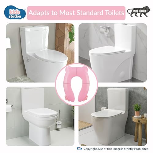 Image of Kids Station Foldable & Portable Baby Potty Training Seats-Suitable for potty training of Boys-Potty Training Seat for 1+ Year child-Travel Friendly, Easy to Carry (Pink, Foldable Potty Seat)