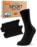 10 Paar Sportsocken Herren Schwarz 43-46 Tennissocken Atmungsaktive Baumwolle Crew Socken