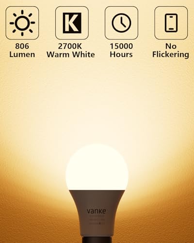 Vanke Dimmable Bayonet Light Bulb, 8W (Equivalent to 60W), B22 LED dimmable Light Bulb, Warm White 2700K, 806 Lumen BC A60 GLS Energy Saving Lightbulb, Pack of 3 - Image 4