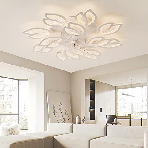 Ventilateur de plafond fleur blanc 90cm avec lampe LED dimmable et télécommande application