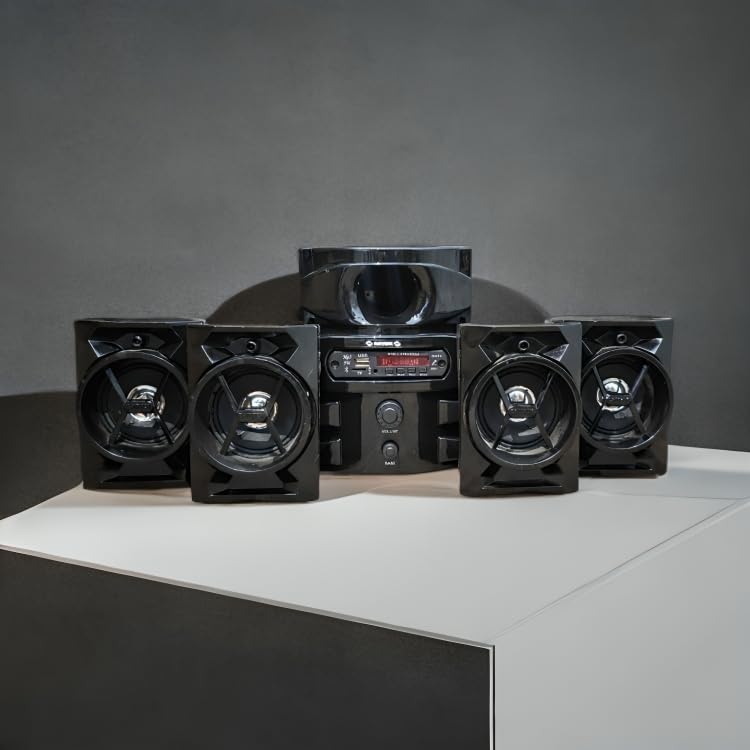 4.1 Home Theater System, Black, Surround Sound Speakers with Subwoofer, Multiple LED Colour Lights, USB and MP3 Support, Bluetooth Enabled