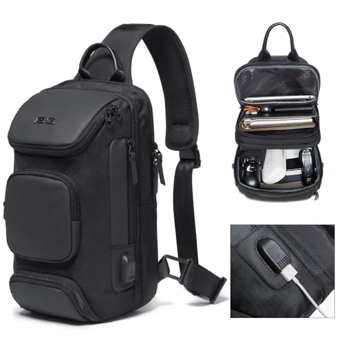 Image of BANGE Sling Bag with USB Charging Port, Waterproof Crossbody Backpack, Lightweight Shoulder Bag Daypack for Travel Work Hiking
