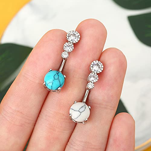 CM Crareesi Mania Women Boho Belly Rings Turquoise Stone Curved Barbell Belly Rings Piercing Jewelry4