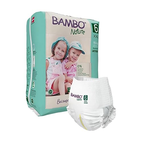 Image of Bambo Nature Premium Baby Pants Diapers for Kids XXL Size (18+ Kgs) - Super Absorbent, Breathable, Extra Soft, Dermatologically Tested, Hypoallergenic Toddler Nappies With Wetness Indicator, 54 Count