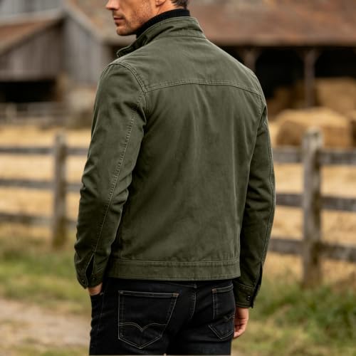 Workwear Jacket for Men Stand Collar Full Zip Zipper Top with Pocket - image 7