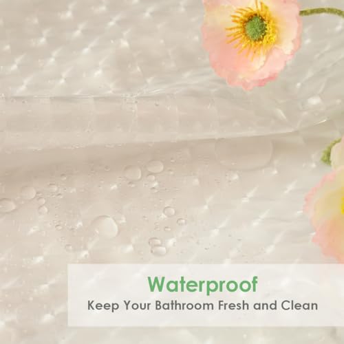 Image of Shower Curtain Liner 74 Inches Long, EVA Heavy Duty Clear Shower Liner with 3 Strong Weights, 3D Square, 72 x 74 Inch