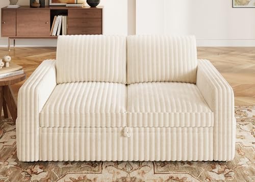 Image of HONBAY Modular Pull Out Sofa Bed,Corduroy Loveseat, Couches for Living Room,Beige