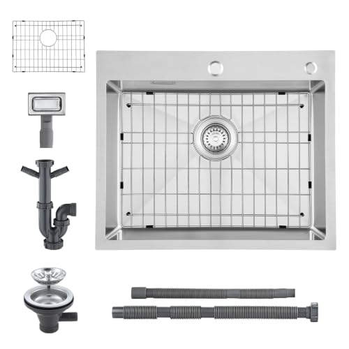 KEOKBON Handmade Kitchen Sink 60x50cm with Protective Bottom Grid