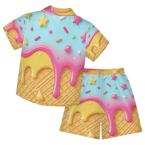 Image of Boccsty Ice Cream Drip Boy Summer Shorts Sets Hawaiian Toddler Boys T-Shirt & Pants 2 Pcs 3T-10T