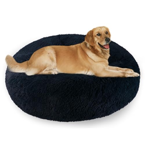 Aspand Cama de cão e gatos com borda elevada e enchimento de algodão macio, 90 cm - cama confortável e aconchegante para animais de estimação - capa de pelúcia comprida e macia, base antiderrapante,