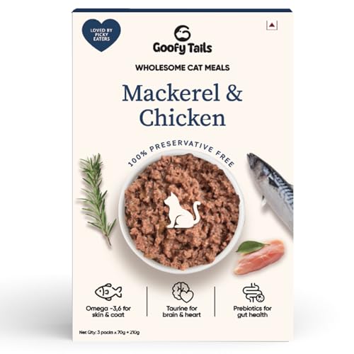 Image of Goofy Tails Mackerel and Chicken Wet Cat Food and Kitten Food, 420g (70g X 6 Pouches), Preservative Free, Gluten & Grain Free, Balanced Cat Wet Food, Powered by Taurine with Omega 3 & Antioxidants