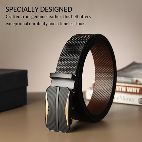 Image of LOOPA Belt for men Formal, casual, party, Evening for genuine leather Stylish belt with Auto lock buckle Black color belt