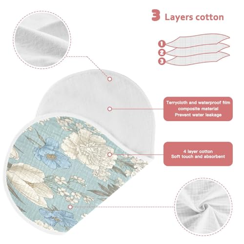 Kigai White Blue Flowers Burp Cloths for Baby 4-Layer Cotton Muslin Burping Cloths 22x11 inch Super Soft & Absorbent Spit Up Burp Rags for Newborn Boys Girls 1 Pack3