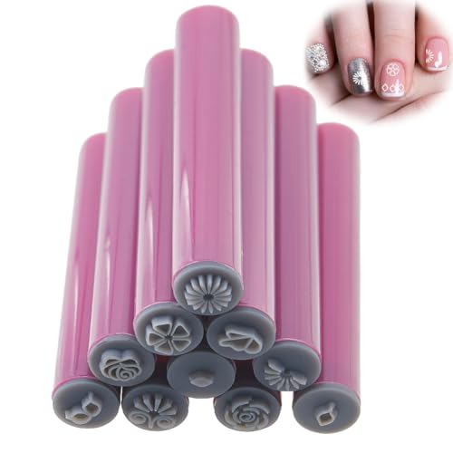 DICOSMETIC 10 pièces 10 Styles Stylo de Stamping pour Nail Art en Plastique 10.4cm Kit de Tampon pour Ongles en Forme de Fleur Couleur Vieux Rose Outil de...