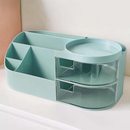 Image of zuku MakeUp Organizer Stand Desk Storage Dressing Table Organiser Cosmetic Organizer Box Skin Care Table Bathroom Organiser Makeup Storage Box Makeup Vanity with Transparent Drawer(Green)