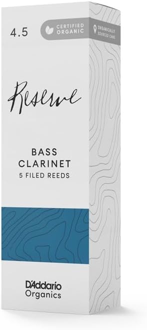 D'Addario Organic Reserve Bass Clarinet Reeds - Reeds for Clarinet - Individually Sealed - 4.5 Strength, 5 Pack