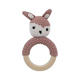Tamaño: 15 x 8 cm. Sebra Blossom - Sonajero de ganchillo, diseño de conejo, color rosa