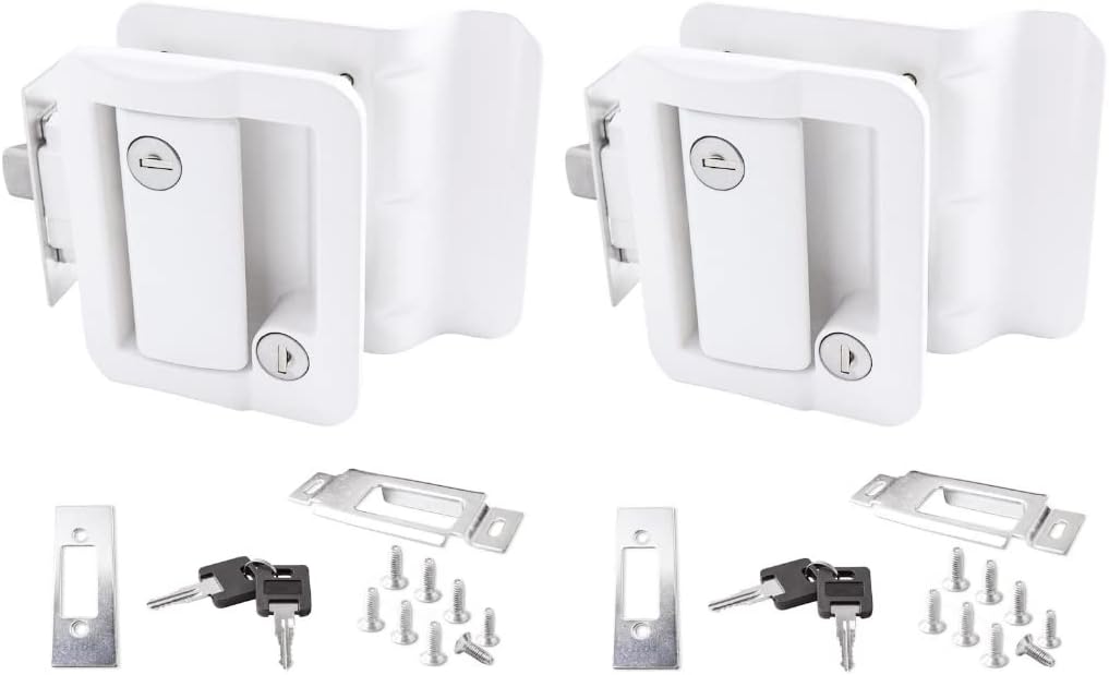 ANTDM 2X White RV Paddle Entry Door Lock Latch Handle Knob