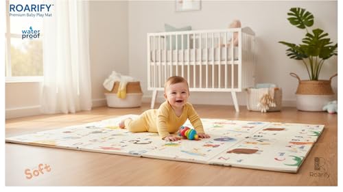 Image of Premium Reversible Baby Play Mat | Extra Large Soft Foam Crawling Mat for Babies & Toddlers | Non-Slip, Waterproof, Easy to Clean | Multicolor Foldable Learning Play Mat for Indoor & Outdoor (6.5 X 5 ft, 0.8 cm Thickness) Aeroplane-Alphabet