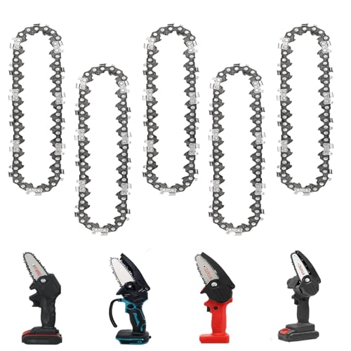 WIRSHO 5 Stk. 4 Zoll Kettensägenkette mit 28 Antriebsglieder, 1/4 LP | 1,1mm (043) | 28 TG, Sägeketten für 4 Zoll Mini Handheld Kettensäge, Mini Kettensäge für Schneiden von Holzzweigen, Zimmerei