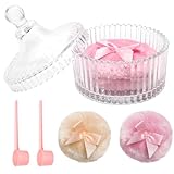 Bafutayawa Puderdose mit Quaste Set aus Glas Puderquaste für Körperpuder Groß Puder Puff Behälter mit 2 Puffs und Löffel Weich Fluffig für Damen Rosa Beige