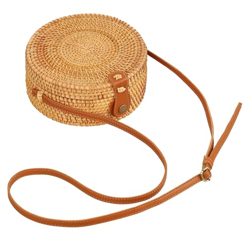 Bolso redondo tejido de ratán para mujer miniatura 1