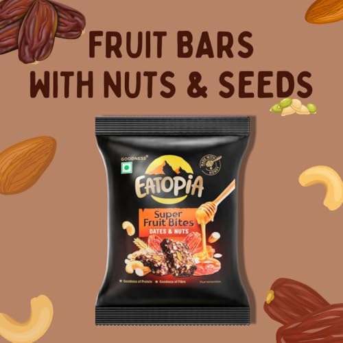 Image of Eatopia Date & Nuts Super Fruit Bites | Sugar Free Healthy Energy Bars | Date Bites | No Preservatives & Refined Sugar | Dry Fruits Protein Bars | Healthy Food | Oats & Honey, Nuts & Seeds | Pack of 12 (20g Each)