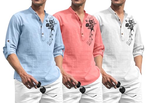 Chemise à manches courtes homme col mandarin anti-plis lot de 3 imprimé bleu ciel L